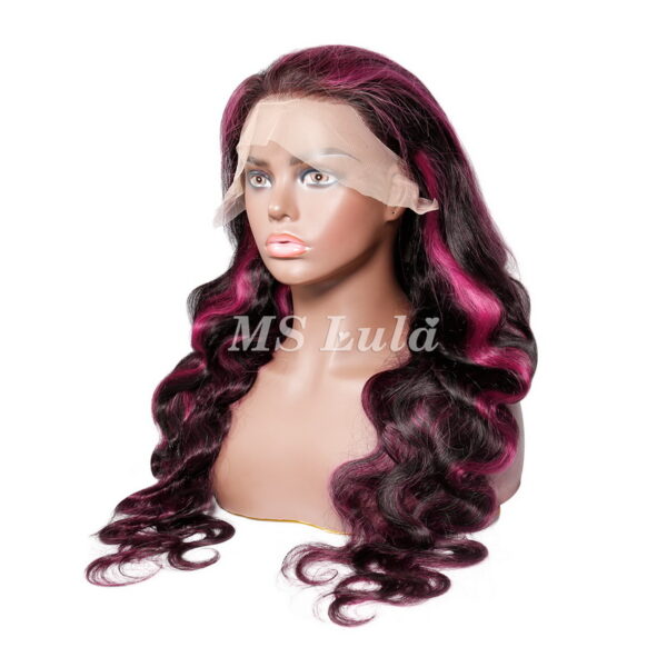 Purple Highlights Body Wave 13x4 Transparent Lace Front Wig 180% Density - Image 7